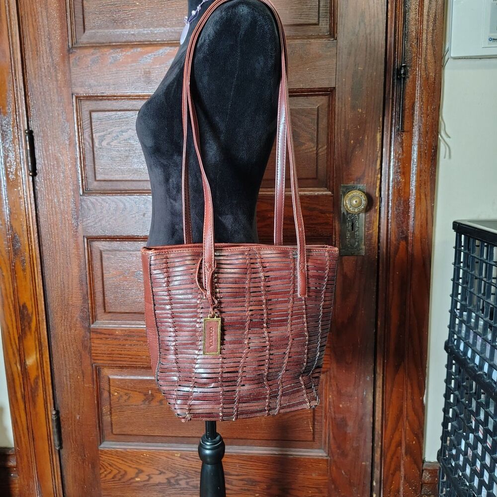 Coletta Genuine Leather Brown Woven Leather Shoulder Bag Purse Vintage Boho